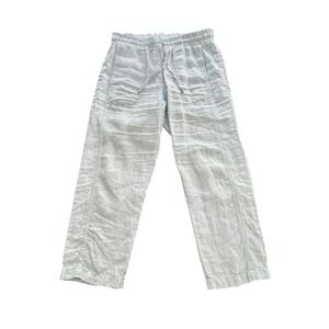 Dolcezza 100% Linen Drawstring Waist Pants Lightweight Casual Blue Size Small